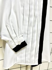 画像7: ホワイト ブラック タック ノーカラー 古着 長袖 シャツ レトロブラウス (7)