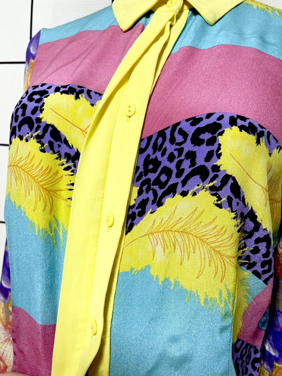 画像8: Italy製 レオパード風 リーフ柄 レトロ ヨーロッパ古着 シャツ ヴィンテージブラウス (8)
