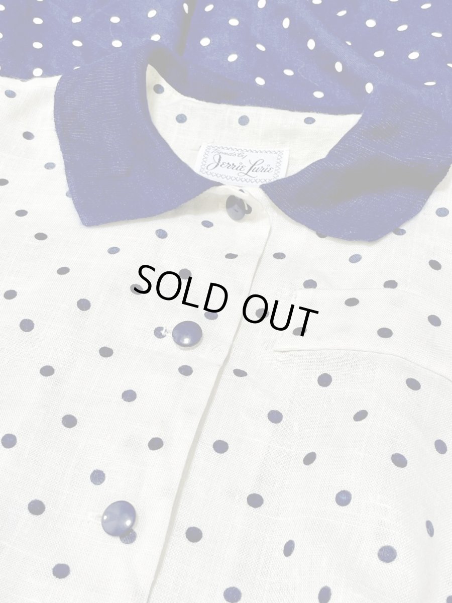 画像10: ドット ホワイト ネイビー ノースリーブ USA古着 レトロ ヴィンテージワンピース (10)