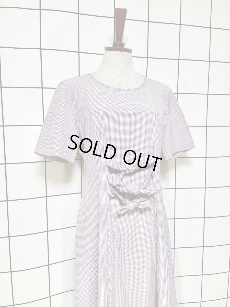 画像4: ウエスト3連リボン ギンガムチェック レトロ USA古着 ヴィンテージワンピース (4)