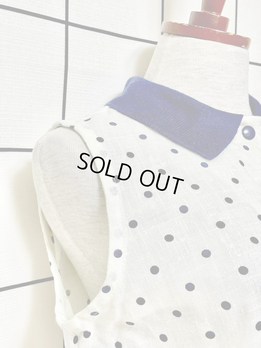 画像6: ドット ホワイト ネイビー ノースリーブ USA古着 レトロ ヴィンテージワンピース (6)