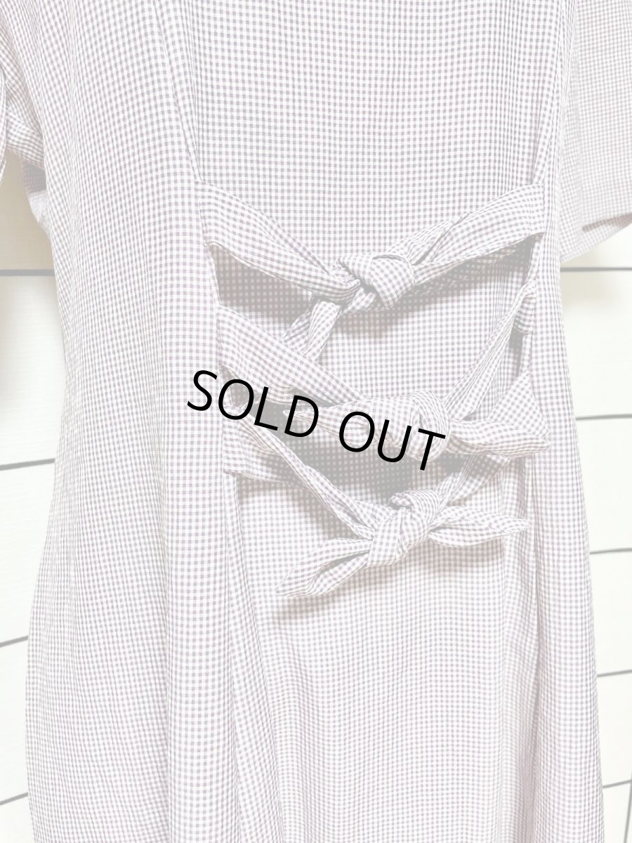 画像8: ウエスト3連リボン ギンガムチェック レトロ USA古着 ヴィンテージワンピース (8)