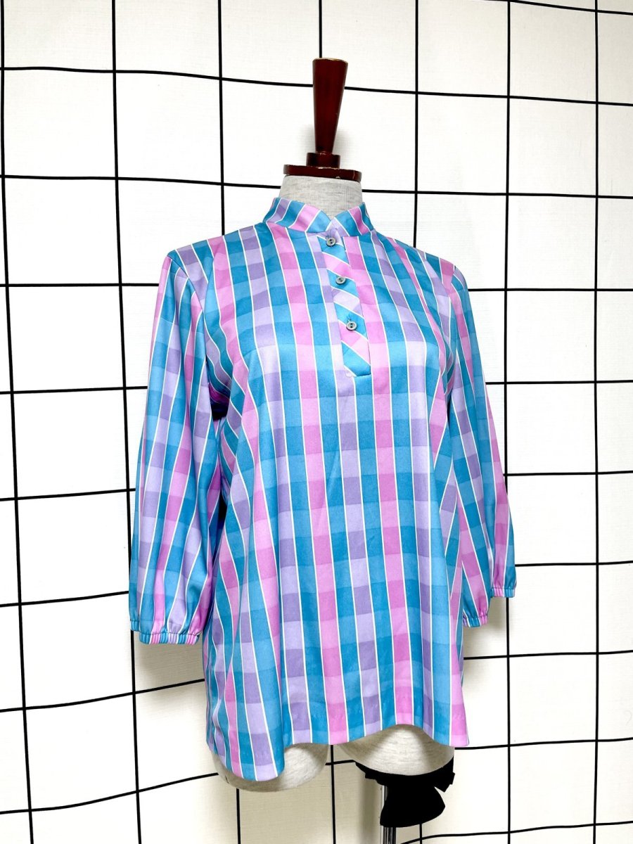 画像3: チェック プルオバー レトロ シャツ ヨーロッパ古着 ヴィンテージトップス (3)