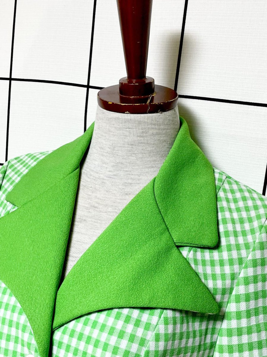 画像4: チェック柄 ビッグカラー グリーン ホワイト レトロ USA古着 シャツ ヴィンテージブラウス (4)