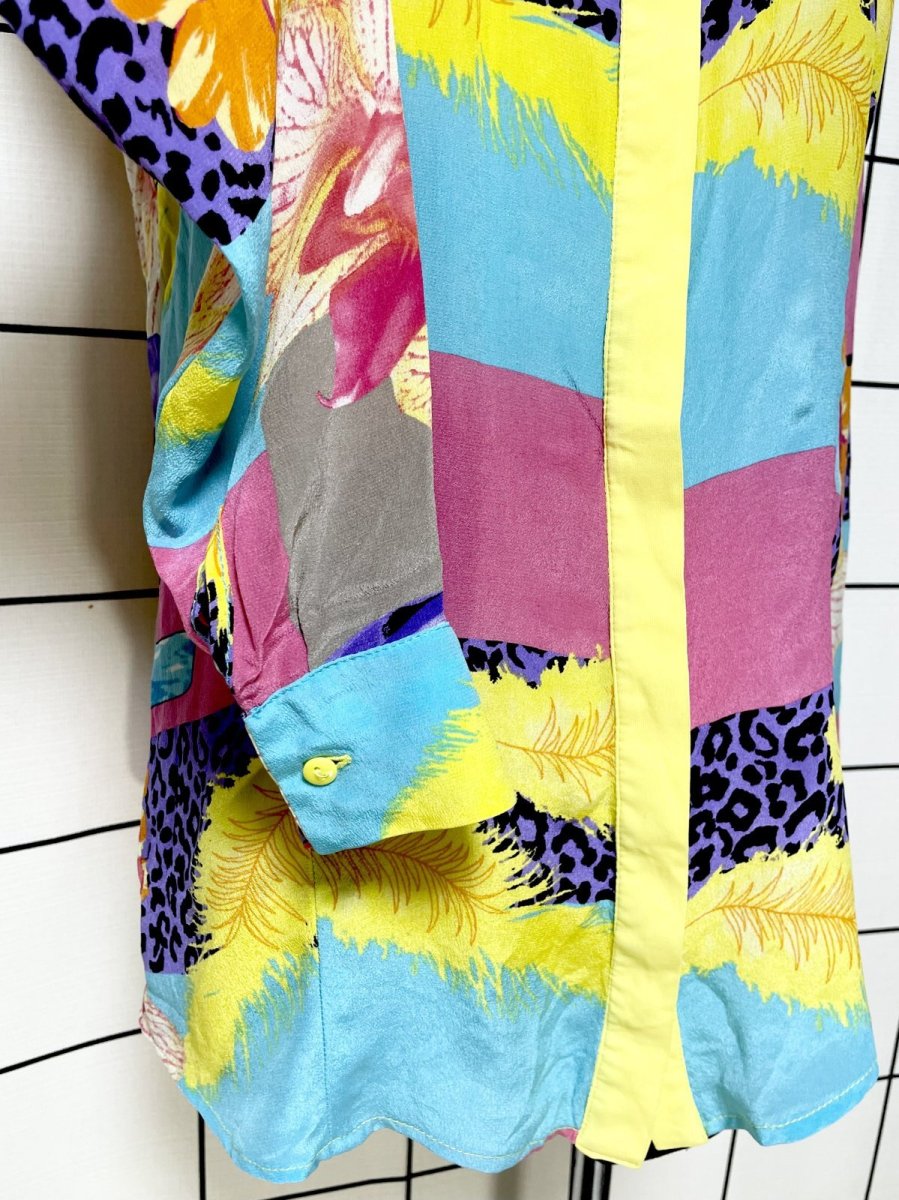 画像7: Italy製 レオパード風 リーフ柄 レトロ ヨーロッパ古着 シャツ ヴィンテージブラウス (7)