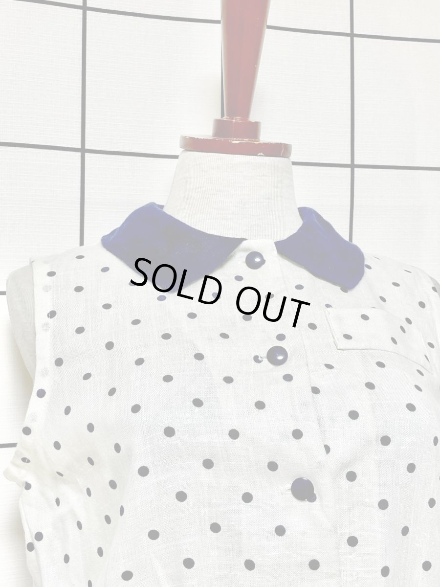 画像5: ドット ホワイト ネイビー ノースリーブ USA古着 レトロ ヴィンテージワンピース (5)