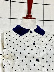 画像5: ドット ホワイト ネイビー ノースリーブ USA古着 レトロ ヴィンテージワンピース (5)