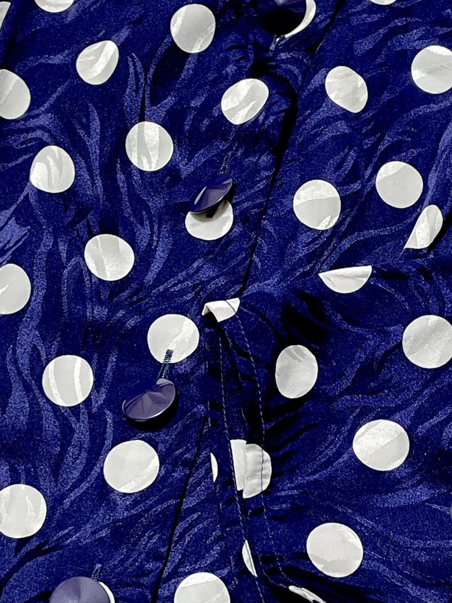 画像9: ドット 前開き ネイビー レトロ USA古着 ヴィンテージワンピース (9)