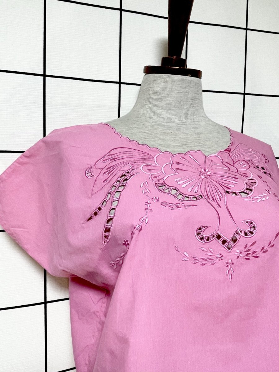 画像6: 刺繍 ピンク プルオーバー レトロ USA古着 ヴィンテージトップス (6)