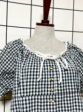 画像5: ギンガムチェック レース リボン レトロ 古着 シャツ 長袖 ヴィンテージトップス (5)