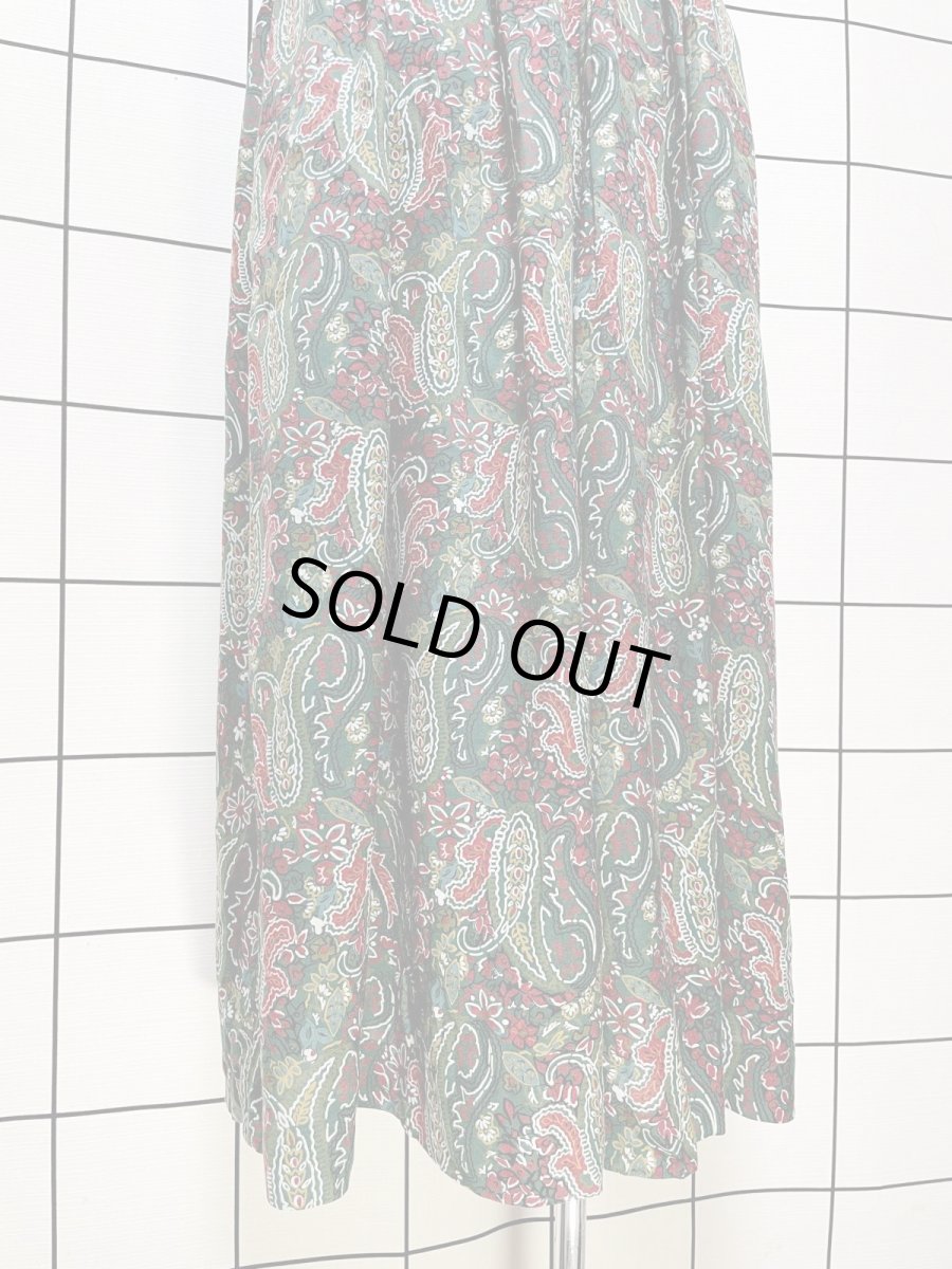 画像4: 超ワイド ペイズリー グリーン レトロ USA古着 ヴィンテージロングパンツ (4)