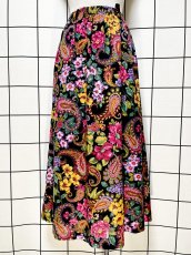 画像1: ペイズリー 花柄 ウエストゴム レトロ USA古着 ヴィンテージスカート (1)