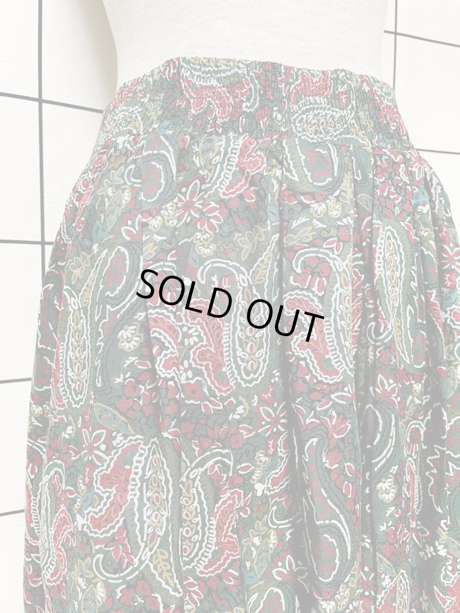 画像3: 超ワイド ペイズリー グリーン レトロ USA古着 ヴィンテージロングパンツ (3)