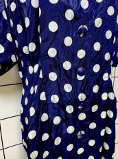 画像7: ドット 前開き ネイビー レトロ USA古着 ヴィンテージワンピース (7)