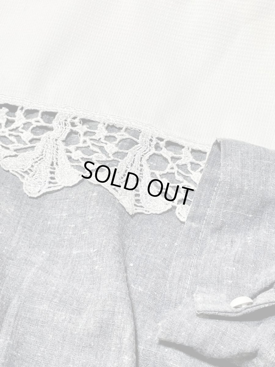 画像10: レース襟 グレー パフスリーブ ウエストゴム レトロ USA古着 ヴィンテージワンピース (10)