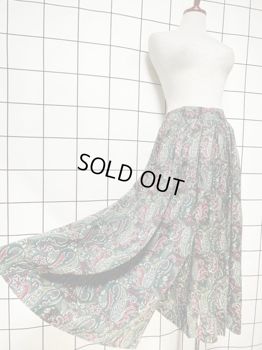 画像8: 超ワイド ペイズリー グリーン レトロ USA古着 ヴィンテージロングパンツ (8)