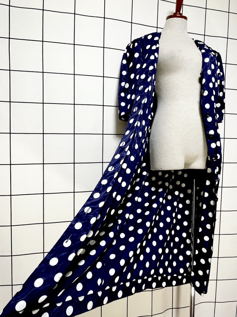 画像8: ドット 前開き ネイビー レトロ USA古着 ヴィンテージワンピース (8)