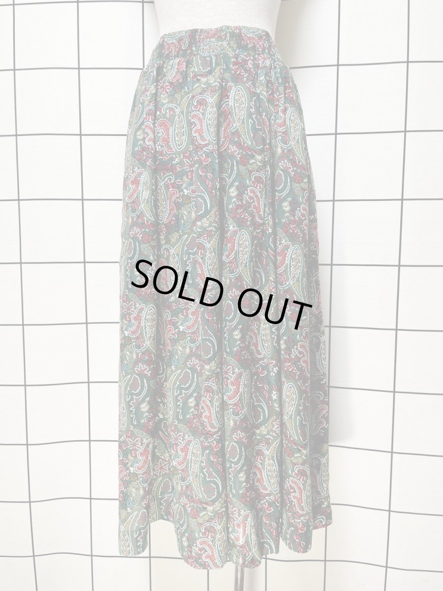 画像2: 超ワイド ペイズリー グリーン レトロ USA古着 ヴィンテージロングパンツ (2)