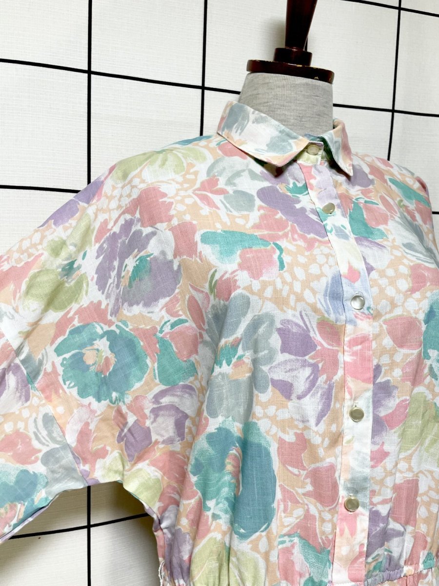 画像6: 花柄 ウエストゴム レトロ USA古着 ヴィンテージワンピース (6)