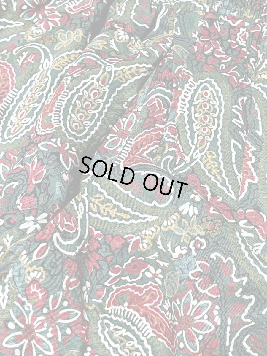 画像9: 超ワイド ペイズリー グリーン レトロ USA古着 ヴィンテージロングパンツ (9)