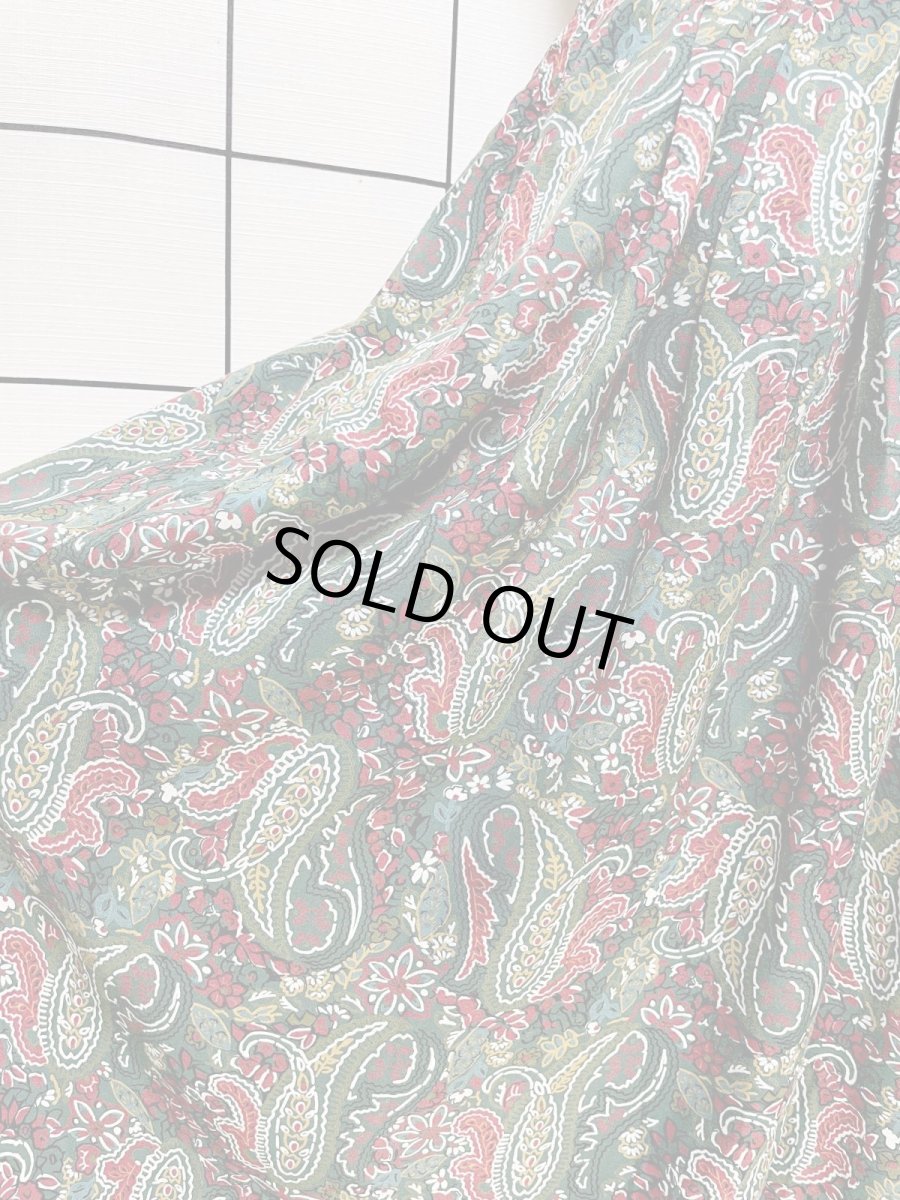 画像5: 超ワイド ペイズリー グリーン レトロ USA古着 ヴィンテージロングパンツ (5)