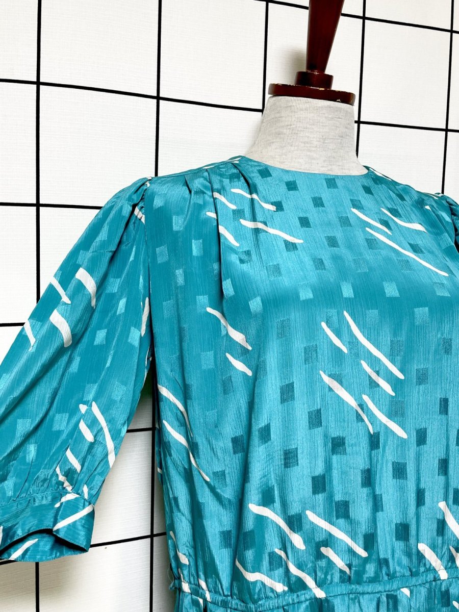 画像7: プリーツ切り替え スクエア織り レトロ USA古着 ヴィンテージワンピース (7)