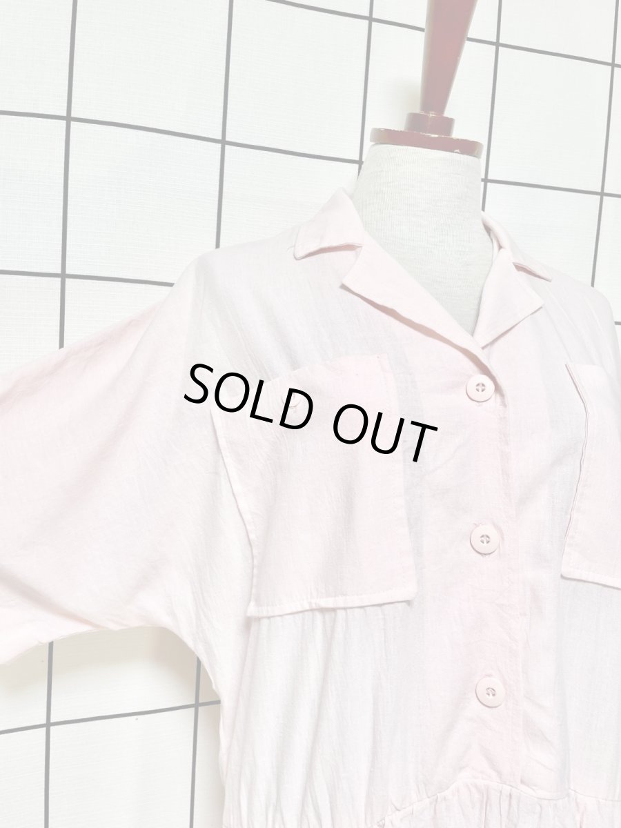 画像6: サーキュラーシルエット 無地 ピンク ウエストゴム 半袖 レトロ USA古着 ヴィンテージワンピース (6)