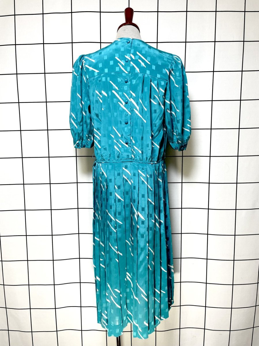 画像2: プリーツ切り替え スクエア織り レトロ USA古着 ヴィンテージワンピース (2)