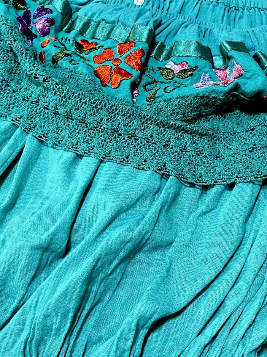 画像10: メキシカン花刺繍 レース サテンテープ ノースリーブ レトロ  USA古着 ヴィンテージワンピース (10)