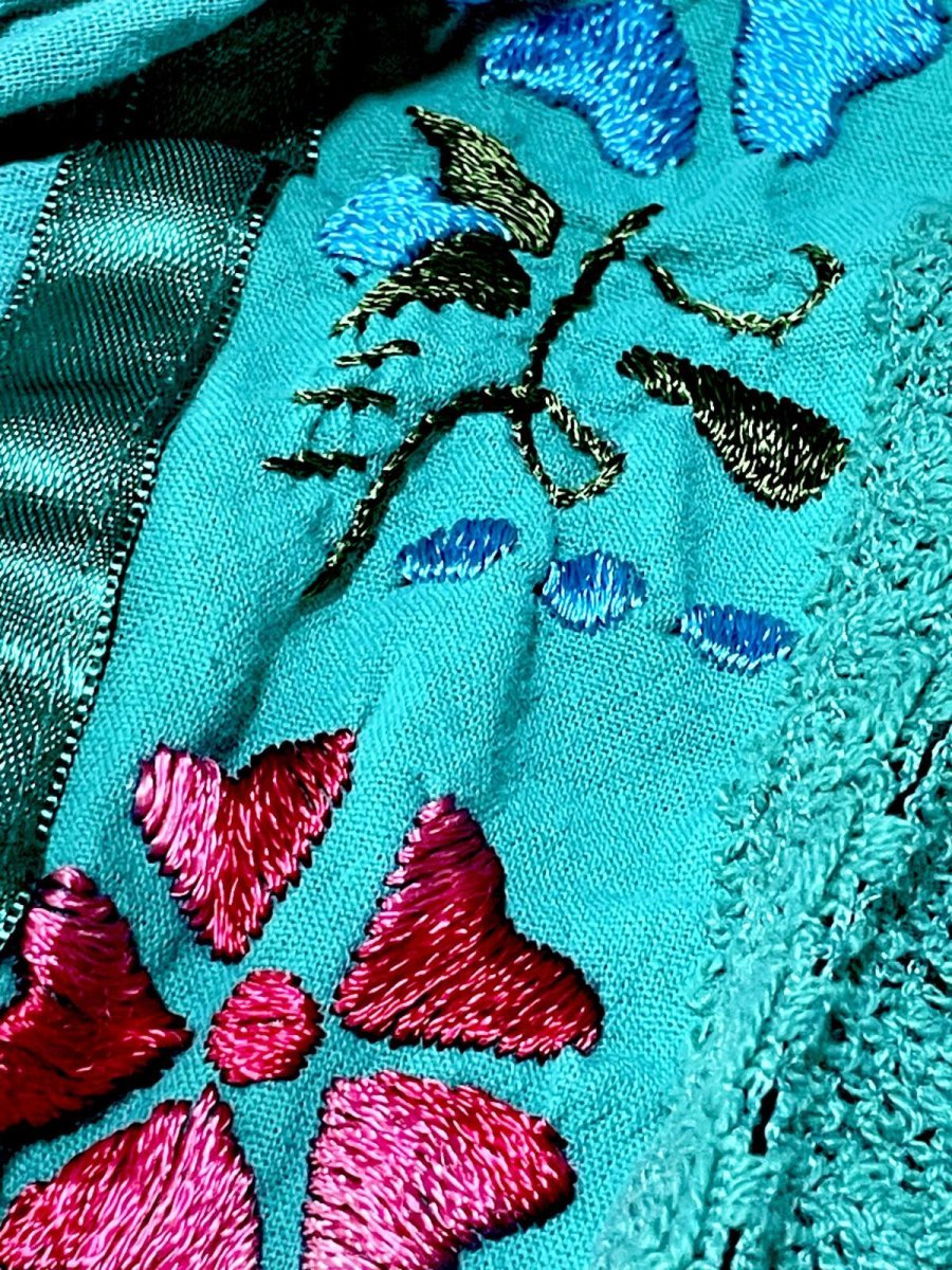 画像13: メキシカン花刺繍 レース サテンテープ ノースリーブ レトロ  USA古着 ヴィンテージワンピース (13)