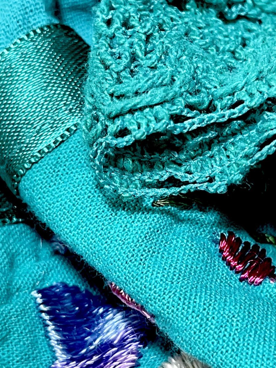 画像16: メキシカン花刺繍 レース サテンテープ ノースリーブ レトロ  USA古着 ヴィンテージワンピース (16)