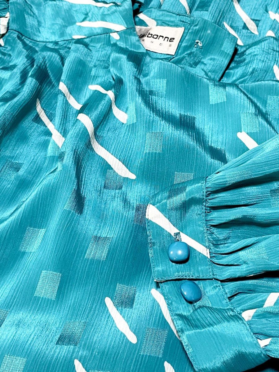 画像11: プリーツ切り替え スクエア織り レトロ USA古着 ヴィンテージワンピース (11)