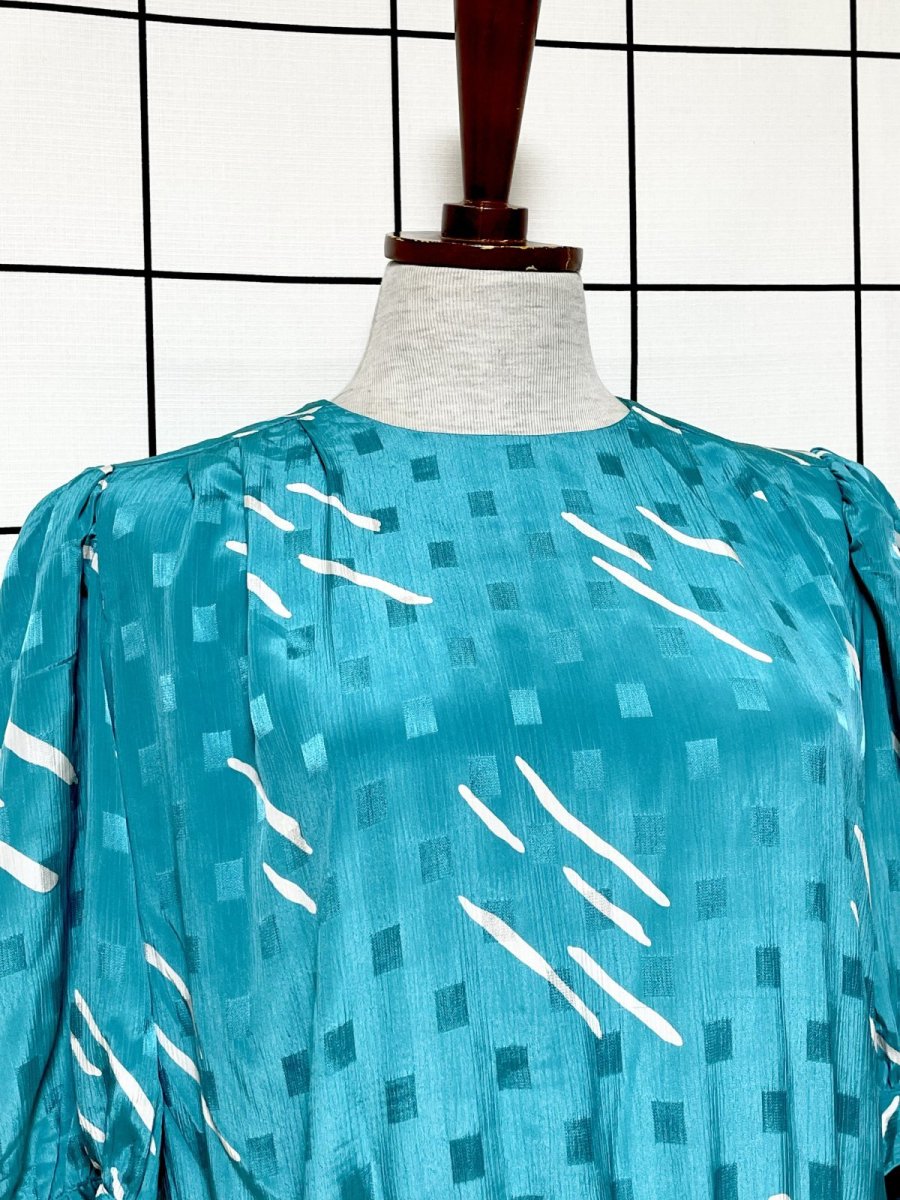 画像6: プリーツ切り替え スクエア織り レトロ USA古着 ヴィンテージワンピース (6)