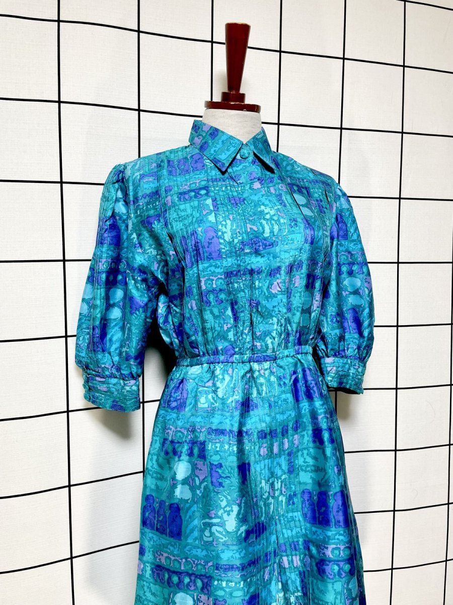 画像3: アート調  ウエストゴム レトロ USA古着 ヴィンテージワンピース (3)