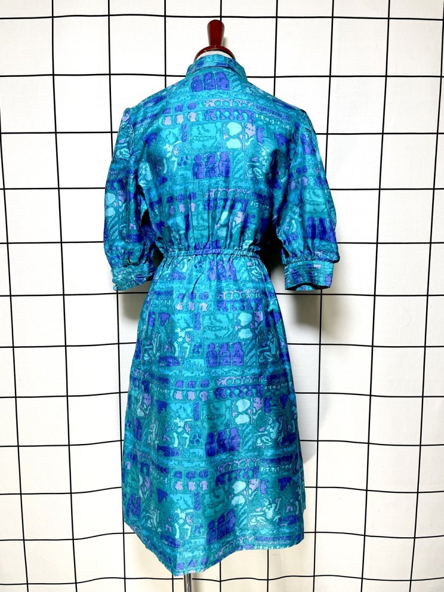 画像2: アート調  ウエストゴム レトロ USA古着 ヴィンテージワンピース (2)