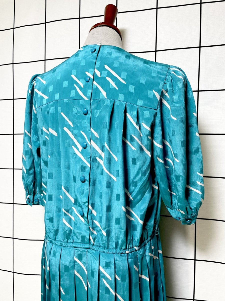 画像3: プリーツ切り替え スクエア織り レトロ USA古着 ヴィンテージワンピース (3)