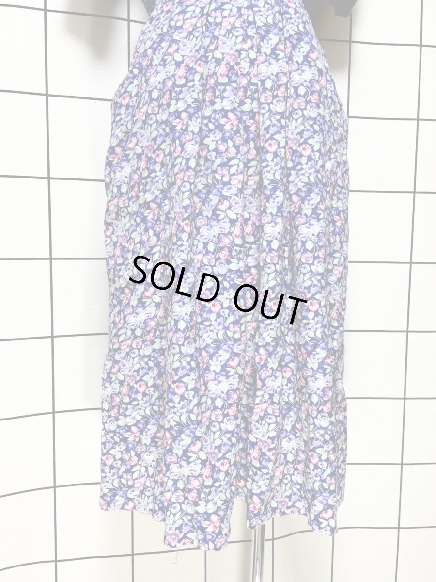 画像9: フロントレース 花柄 クラシカル ガーリー ウエストゴム レトロ USA古着 ヴィンテージワンピース (9)