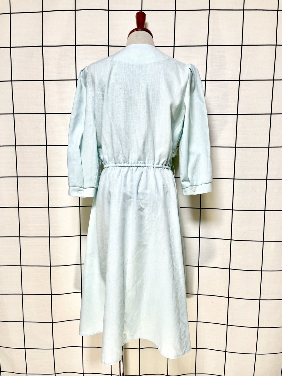 画像2: レース装飾 無地 ウエストゴム レトロ USA古着 ヴィンテージワンピース (2)