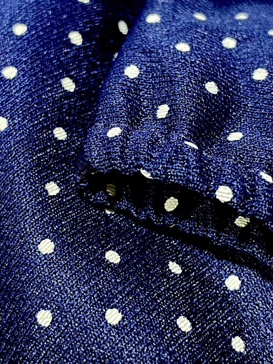 画像11: ドット柄 プリーツ切り替え UNIONMADE ネイビー リボン ウエストゴム レトロ USA古着 ヴィンテージワンピース (11)