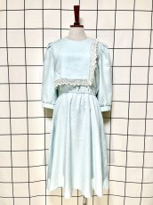 画像1: レース装飾 無地 ウエストゴム レトロ USA古着 ヴィンテージワンピース (1)