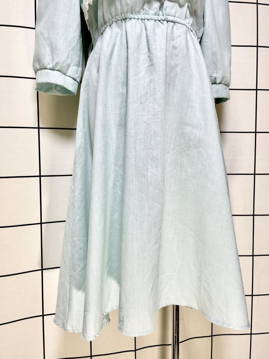 画像8: レース装飾 無地 ウエストゴム レトロ USA古着 ヴィンテージワンピース (8)