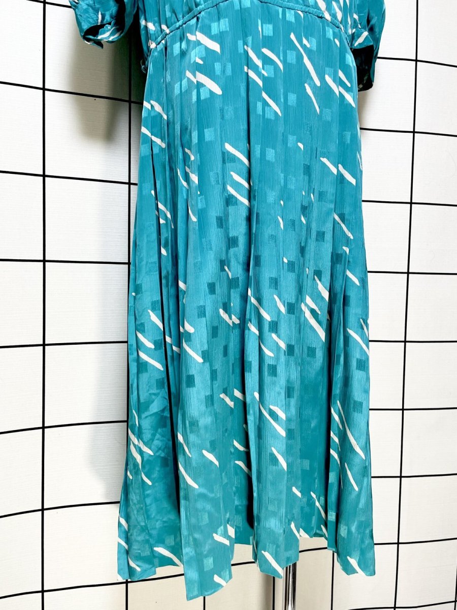 画像9: プリーツ切り替え スクエア織り レトロ USA古着 ヴィンテージワンピース (9)