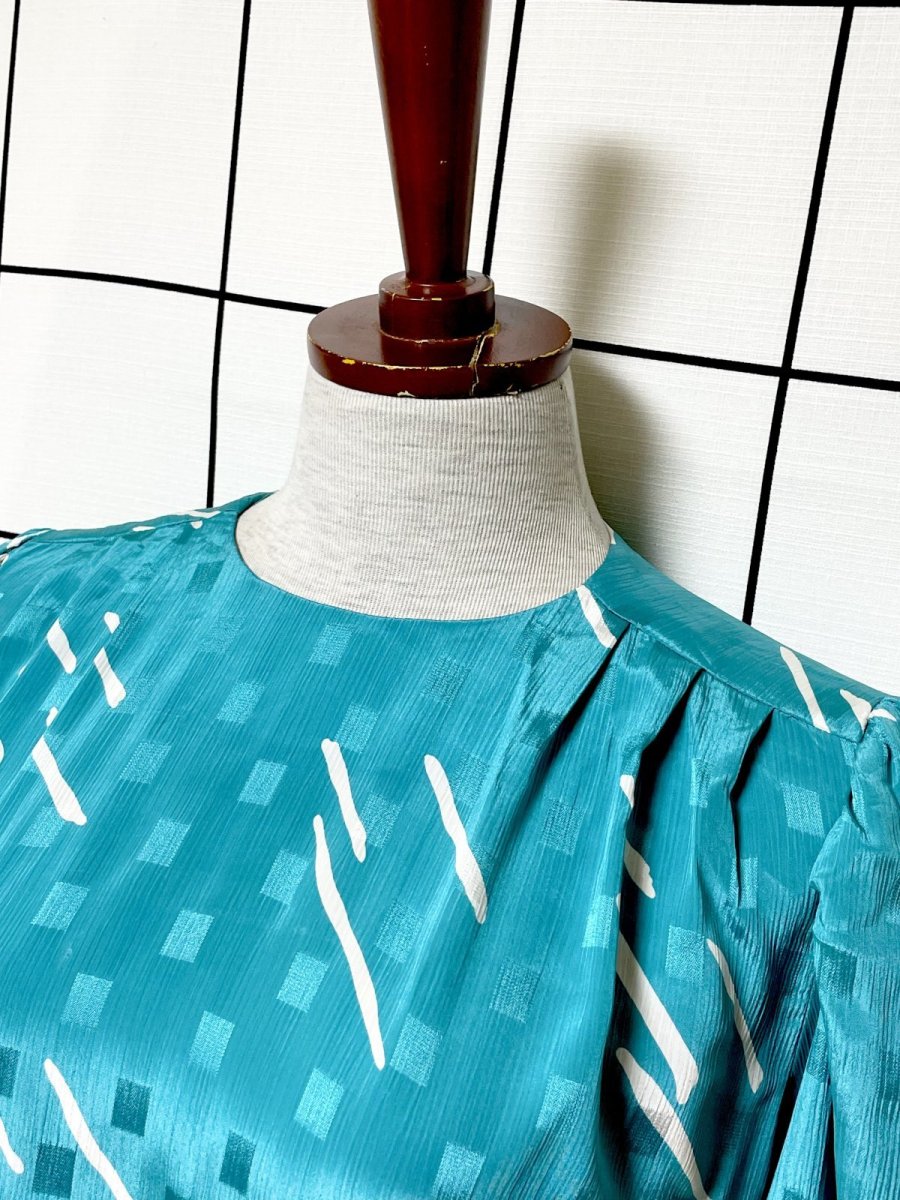 画像5: プリーツ切り替え スクエア織り レトロ USA古着 ヴィンテージワンピース (5)