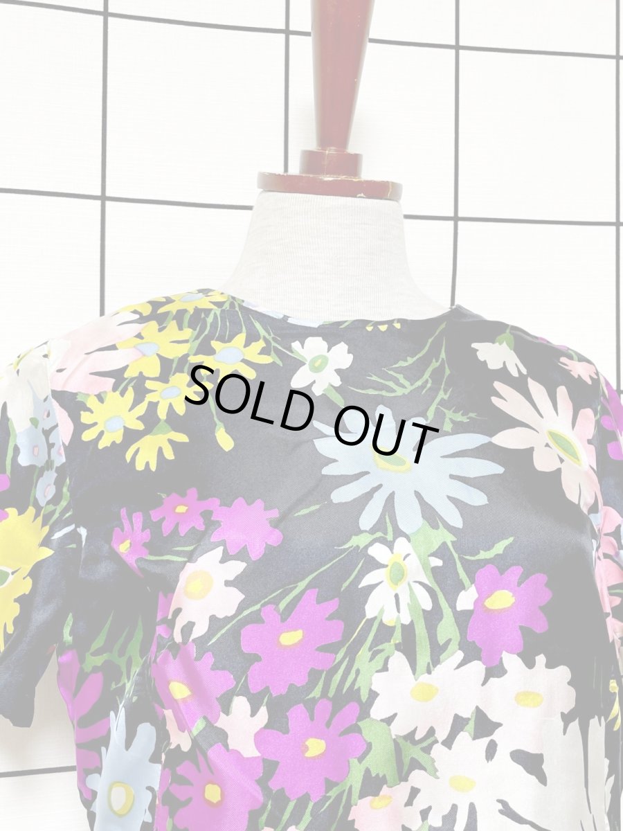 画像5: 花柄 ブラック カラフル レトロ USA古着 ヴィンテージワンピース (5)