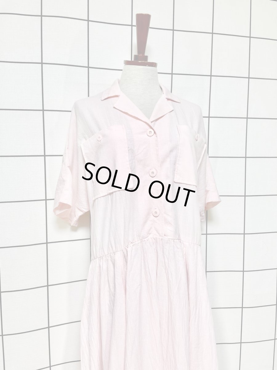 画像2: サーキュラーシルエット 無地 ピンク ウエストゴム 半袖 レトロ USA古着 ヴィンテージワンピース (2)