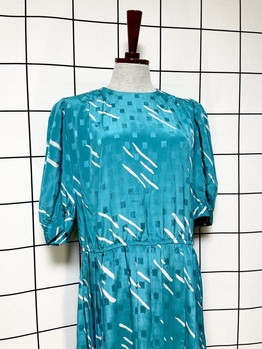 画像4: プリーツ切り替え スクエア織り レトロ USA古着 ヴィンテージワンピース (4)