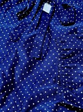 画像10: ドット柄 プリーツ切り替え UNIONMADE ネイビー リボン ウエストゴム レトロ USA古着 ヴィンテージワンピース (10)