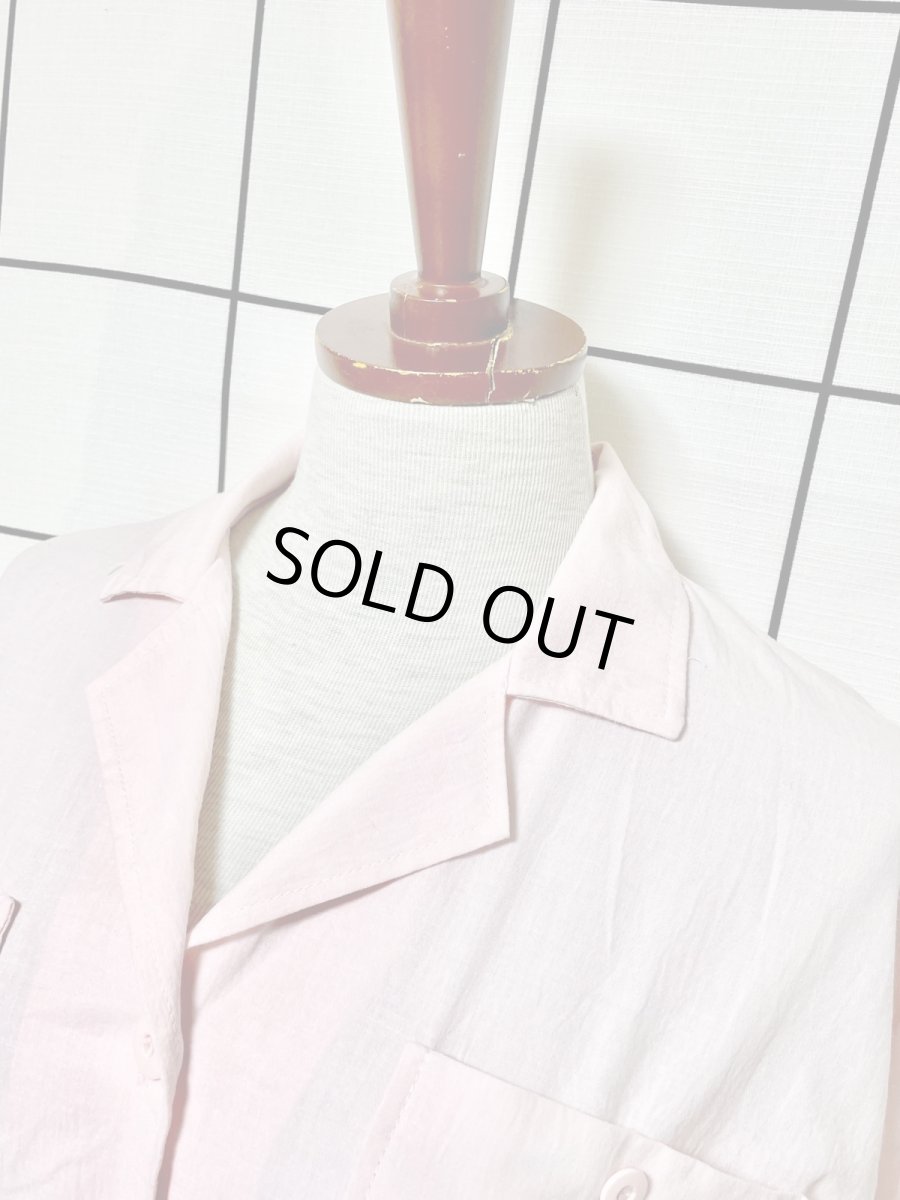 画像4: サーキュラーシルエット 無地 ピンク ウエストゴム 半袖 レトロ USA古着 ヴィンテージワンピース (4)