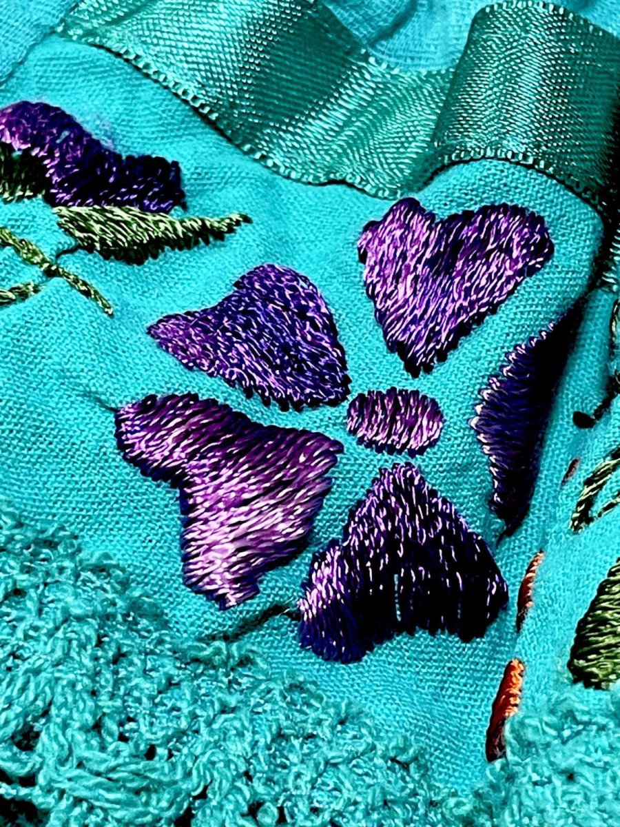 画像14: メキシカン花刺繍 レース サテンテープ ノースリーブ レトロ  USA古着 ヴィンテージワンピース (14)