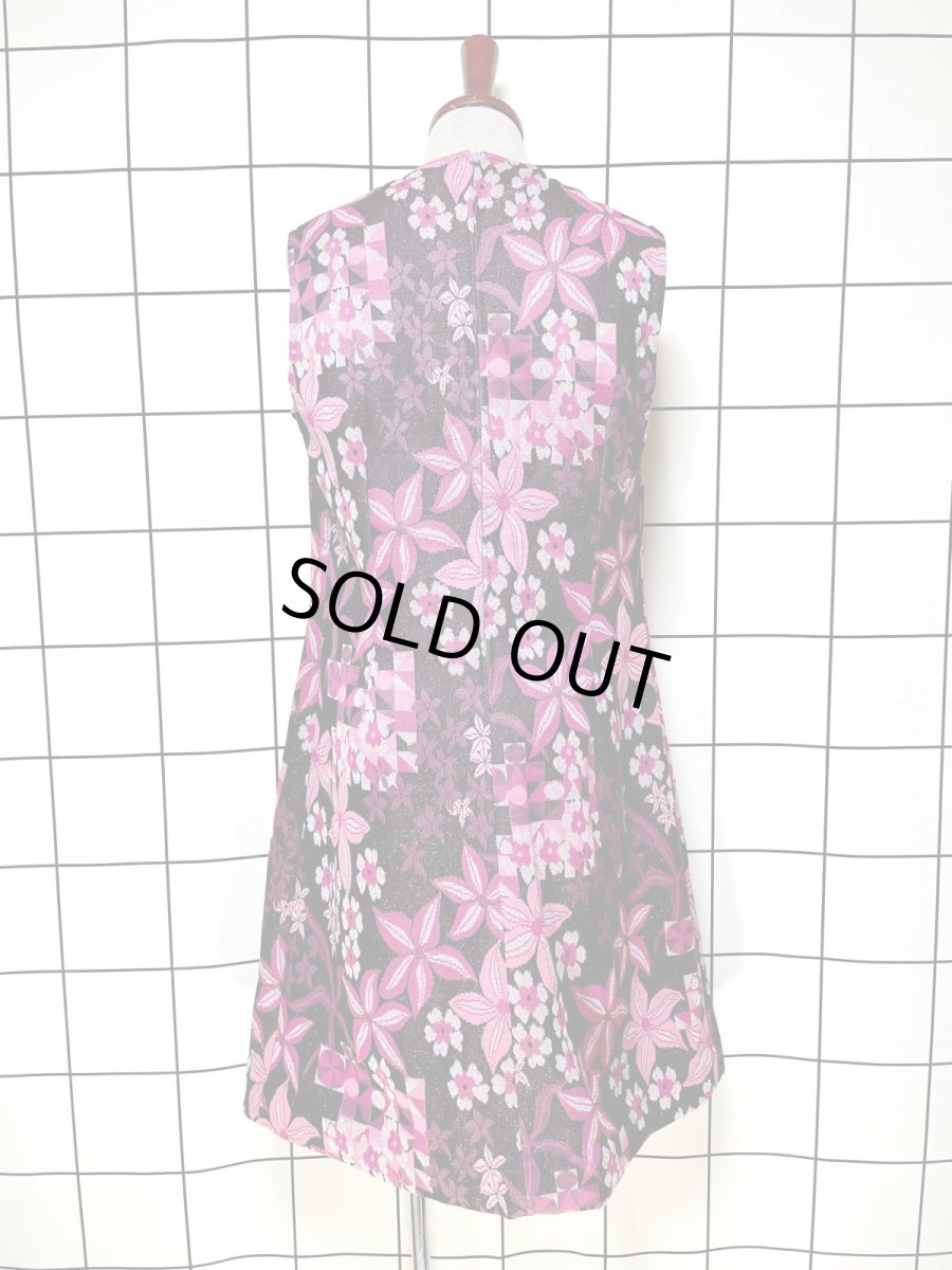 画像3: フランス古着 花柄 衣装にもおすすめ ラメ ブラック ピンク シルバー レトロ ヨーロッパ古着 ヴィンテージドレス (3)